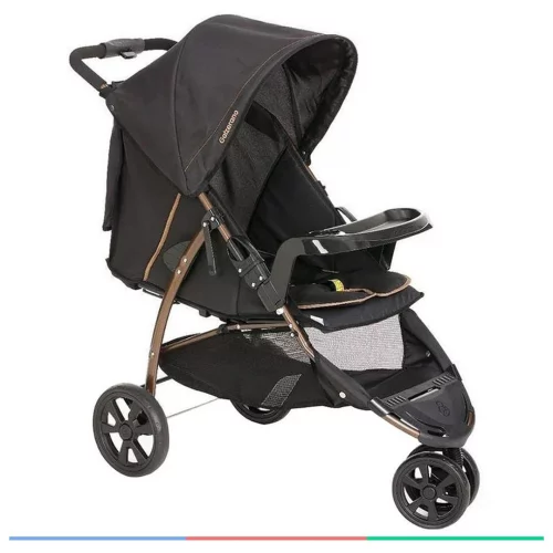Carrinho De Bebê Reclinável Berço 3 Rodas de 0 a 15kg, Cross Trail, Preto e Cobre - Galzerano