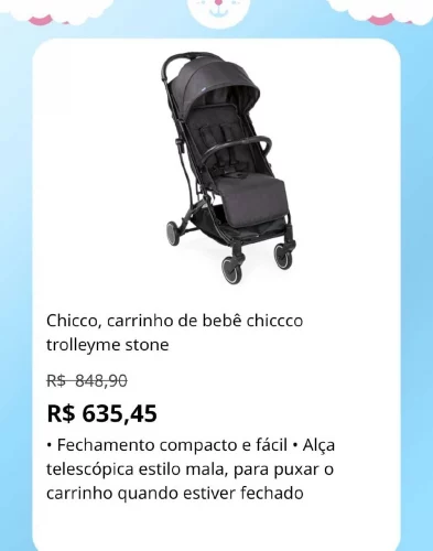 🛍️Chicco, carrinho de bebê chiccco trolleyme stone