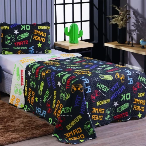 ➡️Colcha Cobre Leito Solteiro 2 Peças Dupla Face Porta Travesseiro Estampado Infantil Menino Menina