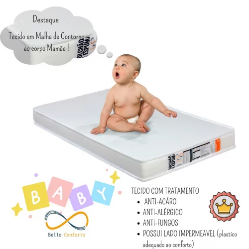 Colchão de Berço D20 modelo Americano 70x130x10A Face impermeavel Branco