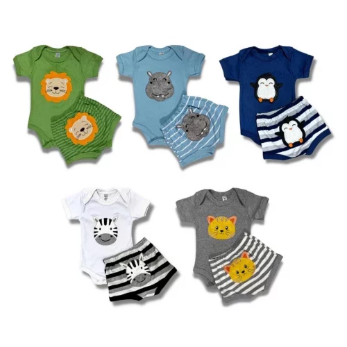 Conjunto de Body e Short Bebe Manga Curta Menino 100% algodão