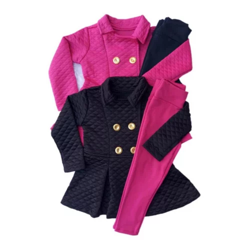 Conjunto Infantil Sobretudo+Leggin GROSSA Flanelada Meninas Mini Diva Premium 2 Cores