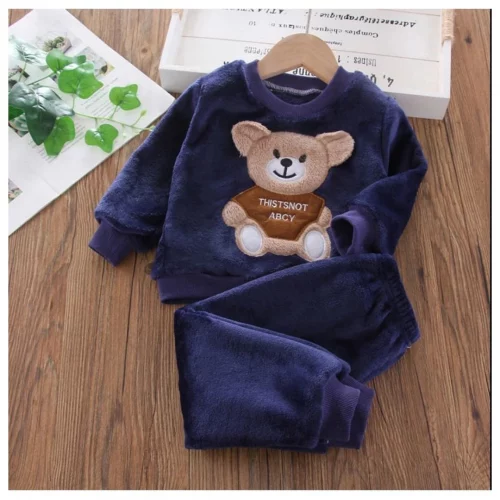 Conjunto Infantil Unissex De Veludo Com Estampa De Urso Em 0-5 Anos