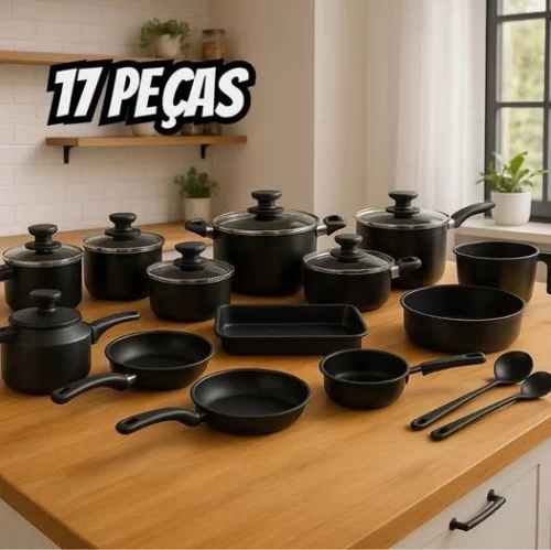 Conjunto Panelas 17 Pc Antiaderente Brinde Panela Pressão