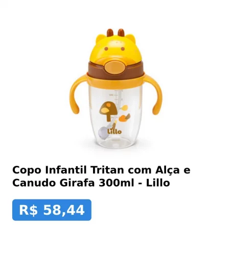 Copo Infantil Tritan com Alça e Canudo Girafa 300ml - Lillo