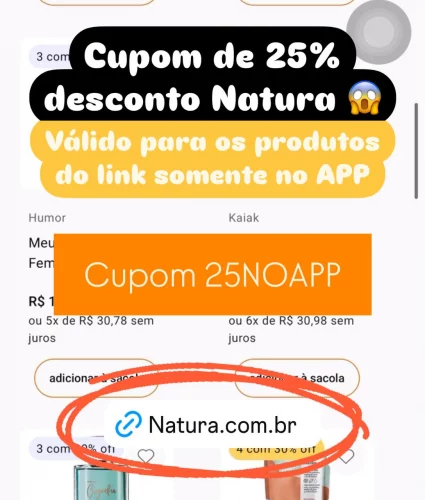Cupom de 25% desconto Natura 😱