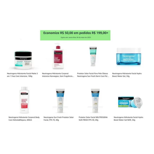 Economize R$50 em pedidos R$199 - Amazon x Neutrogena
