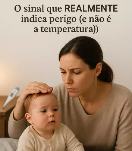 Mãe cuidando de bebê com febre, oferecendo conforto.
