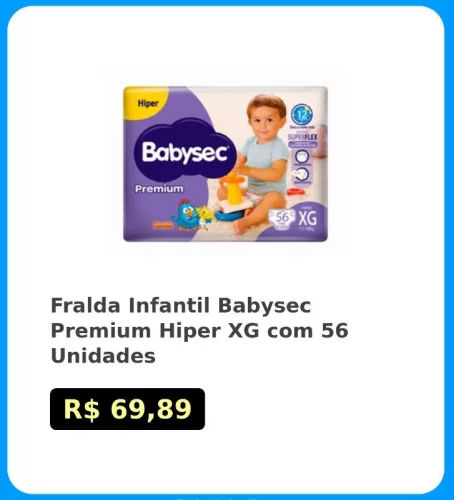 🛍Fralda Infantil Babysec Premium Hiper XG com 56 Unidades