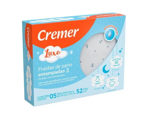 Fralda Luxo Estampa Cremer - 5 Unidades (70cmx70cm)