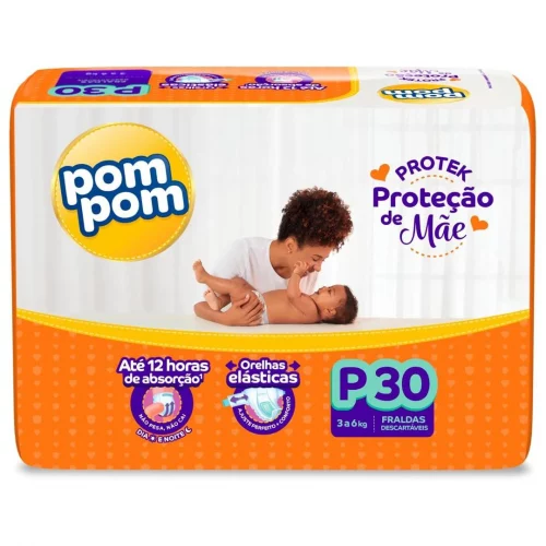 Fralda Pom Pom Proteção de Mãe Jumbo P 30 Unidades
