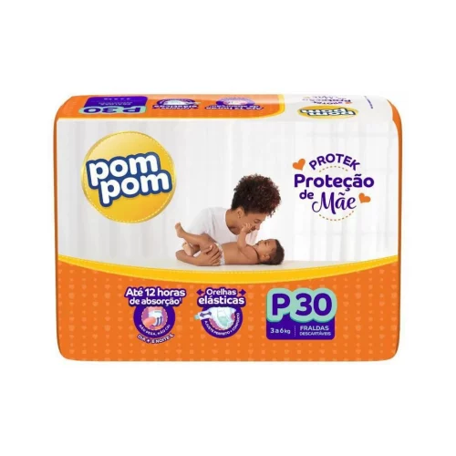 Fralda Pom Pom Proteção de Mãe Jumbo P 30 Unidades