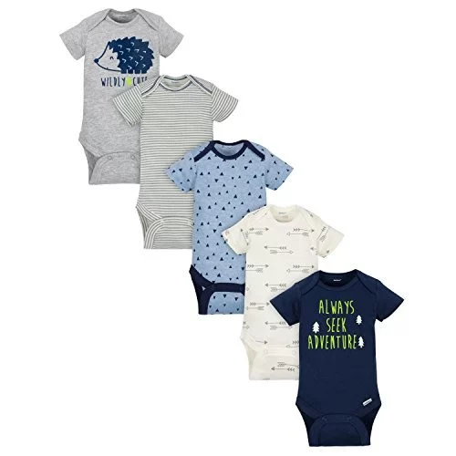 👉🏻 Gerber Macacões variados de manga curta para bebês meninos, pacote com 5, Porco-espinho, 0-3 Months