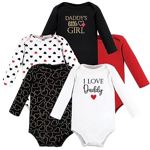 Hudson Baby Bodies unissex de manga comprida de algodão para bebês, Girl Daddy vermelho preto, 6-9 Meses