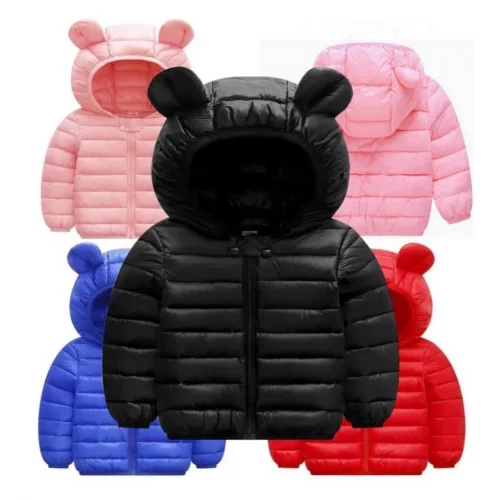 Jaqueta leve com capuz dos meninos de 1-5 anos, roupas quentes do inverno do bebê das meninas