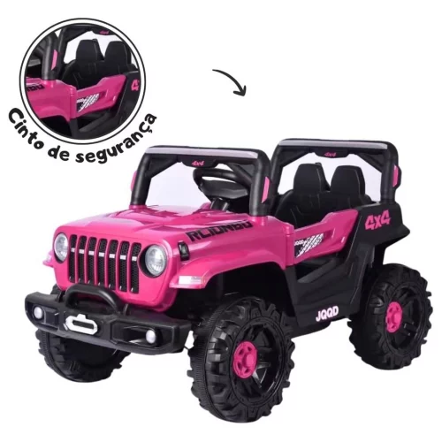 Jipe Infantil Elétrico de Passeio Rosa 12v com Controle Remoto com Música USB e Luz
