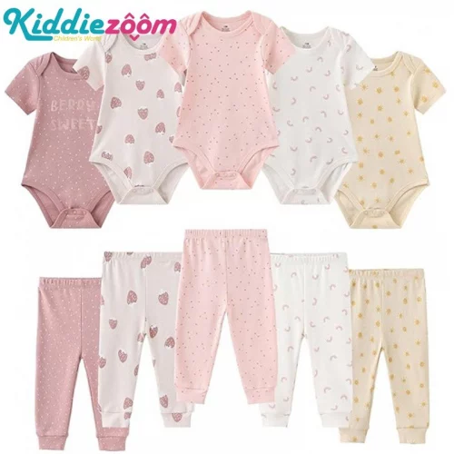 kiddiezoom 10 Pc De Roupas Para Bebês De Manga Curta De Algodão Macio Recém-Nascidos Calças Presente