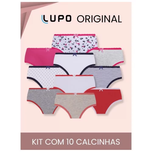 Kit 10 Calcinha Lupo Infantil 100% Algodão Sortida Lobinha Original Estampada Confortável Kids