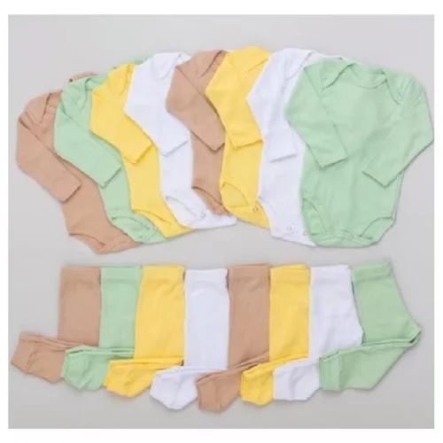 Kit 10 Peças Body e Calça Canelado Bebê Sortidas 100% Algodão 5 Body e 5 Calças Antialérgico