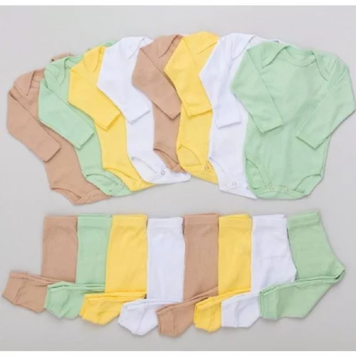 * 🔥Kit 10 Peças Body e Calça Canelado Bebê Sortidas 100% Algodão 5 Body e 5 Calças Antialérgico