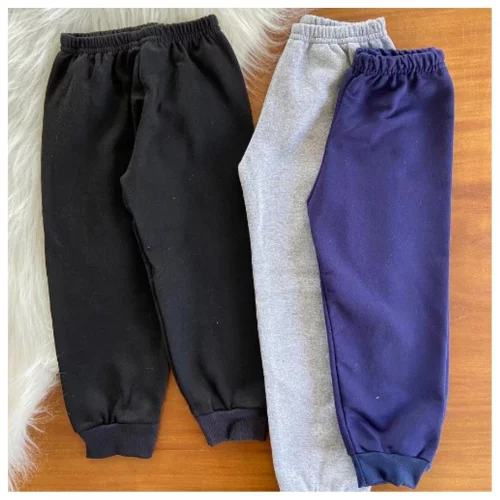 Kit 3 Calça de Moletom Outono Infantil Forrada Inverno Punho Menino e Menina Confortável Pelúciada