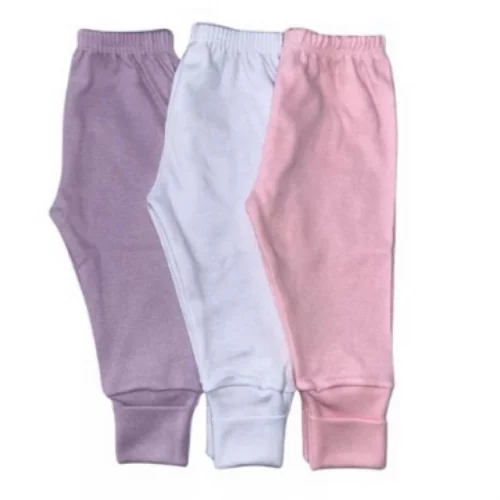 * Kit 3 Calça Mijão Vira Pé para Bebê Seudine 100% Algodão
