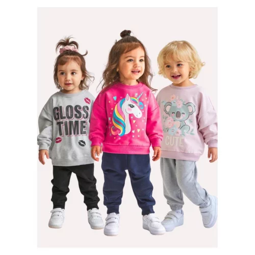 Kit 3 Conjunto Moletom Infantil Menina Inverno 1 ao 16 Feminino Manga Longa