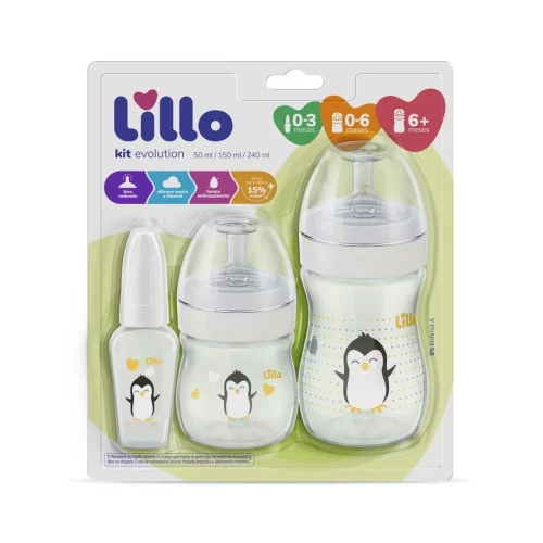 Kit 3 Mamadeira Lillo Evolution Primeirospassos 50/150/240ml Branco