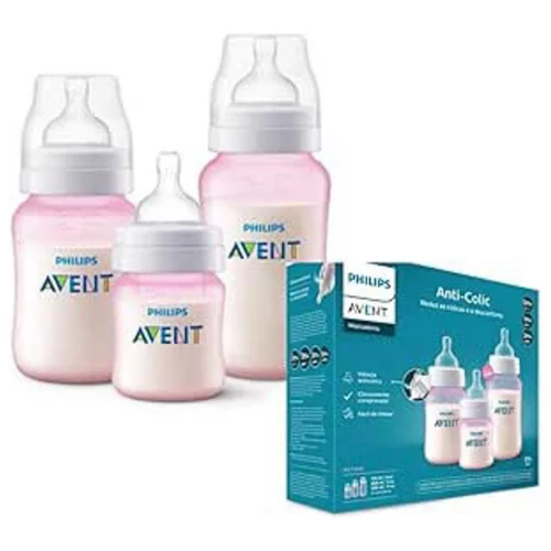 Kit 3 mamadeiras Philips Avent Classic 125, 260 e 330ml - Rosa