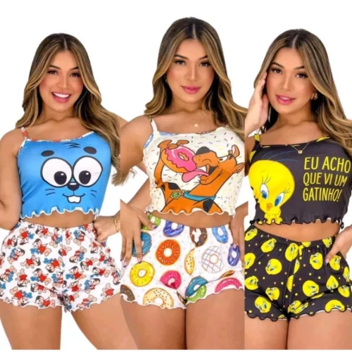 🛍️ Kit 3 pijamas baby dool sortidos SUEDE personagem