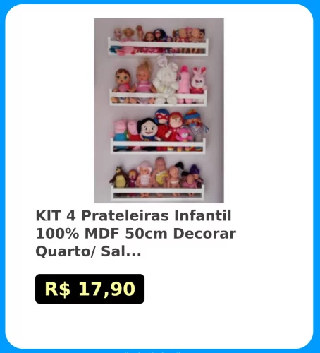 🛍KIT 4 Prateleiras Infantil 100% MDF 50cm Decorar Quarto/ Sala/ Cozinha/Banheiro