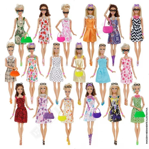 Kit 42 peças Roupas e Acessórios Boneca Estilo Barbie com Vestido Sapato Óculos...
