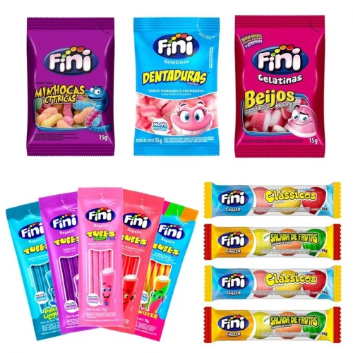 Kit 50 Pacotes Bala Fini Doce Gelatina Sortidos P/ Kit Festa Prenda Lembrancinha