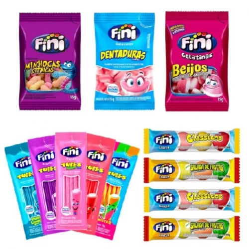 Kit 50 Pacotes Bala Fini Doce Gelatina Sortidos P/ Kit Festa Prenda Lembrancinha