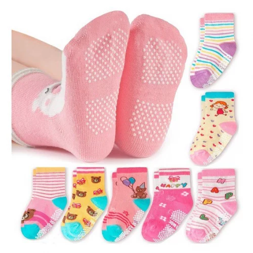 Kit 6 e 12 Pares Meia Infantil Antiderrapante Feminina Menina Criança 0 a 10 anos