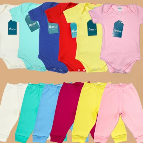 * 🔥Kit 6 Peças Body Manga Curta e Mijão de Bebê - Menina e Menino