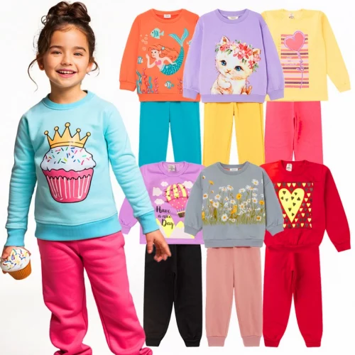 kit 6 Peças Moletom Infantil Menina 1 ao 14 Conjunto Feminino Outono Inverno