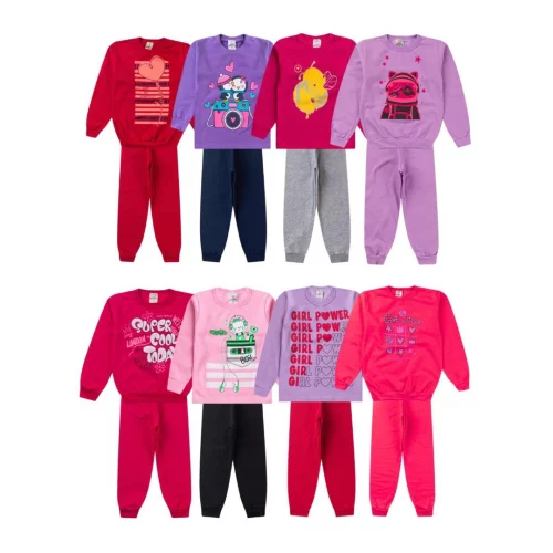 kit 6 Peças Moletom Infantil Menina 1 ao 14 Conjunto Feminino Outono Inverno