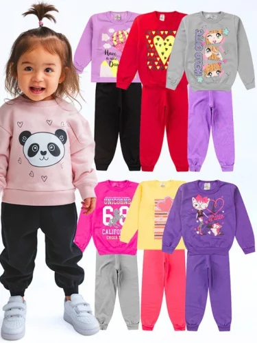 > 🛍️ Kit 8 Peças Conjunto Moletom Infantil Menina Inverno 1 ao 16 Feminino Manga Longa