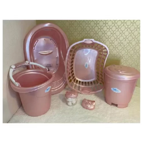 KIT BANHEIRA DE BEBE COMPLETO COM BANHEIRA 22 LITROS CESTO TELADO LIXEIRA BALDE OFURÔ PORTA ALGODÃO E SABONETEIRA