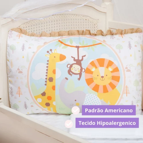 Kit Berço Americano 9 peças Vários Modelos Bordados Selva Safari Menino Menina Dinossauro Leão