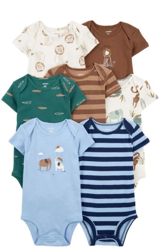 🔆 Kit body bebê 7 peças elefante listrado multicor | Carter's