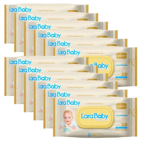 Kit C/12 Lenço Umedecido Lara Baby Premium - 100 Unidades