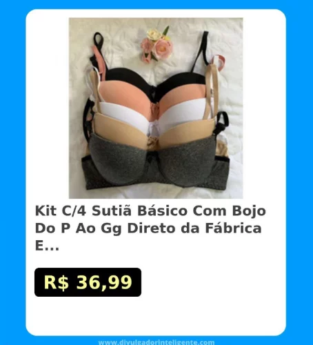 🛍Kit C/4 Sutiã Básico Com Bojo Do P Ao Gg Direto da Fábrica Escolha Cor