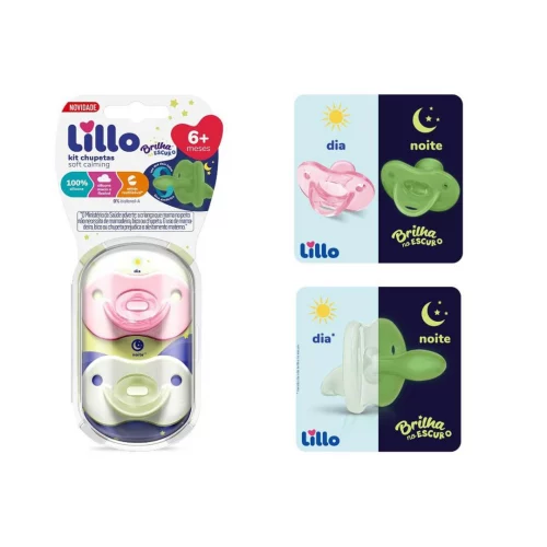 Kit Chupeta Silicone Calming Brilha No Escuro Bico Simétrico 6+ Meses