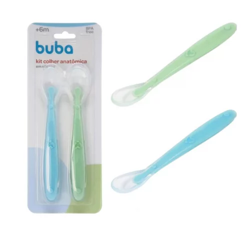 Kit Colher Silicone Azul E Verde, Buba
