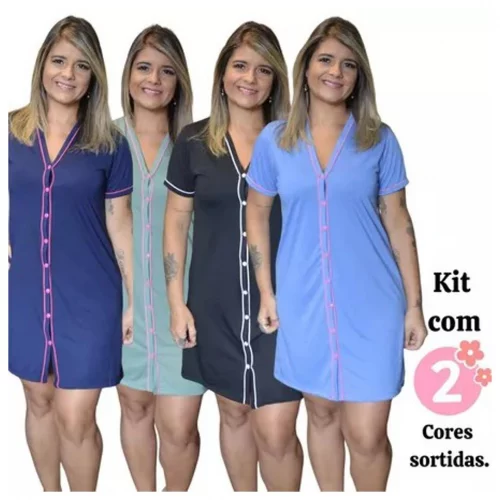 Kit com 2 Camisolas Amamentação Meia Manga com Botões Cirúrgica Blogueirinha em Malha Cor Sortida