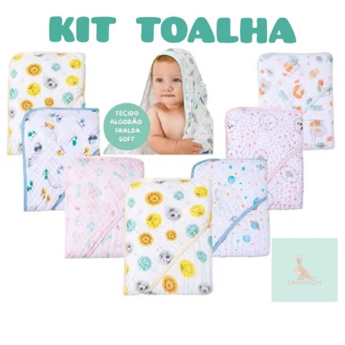 🤎 Kit com 2 Toalhas De Banho Bebê com Capuz Fralda Soft 80 x 80cm