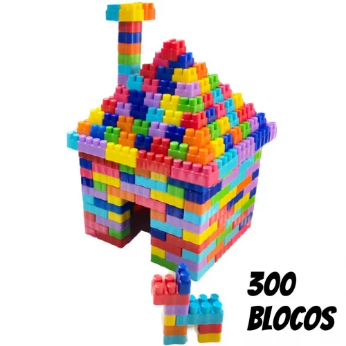 > 🛍️ kit de blocos infantil contendo 300 peças coloridas acompanhada de rodinhas para criança se divertir