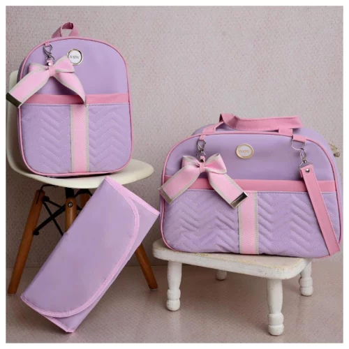 Kit de Bolsa Maternidade 3 Peças com Faixa e Laço, Térmica e Impermeável DONATELLY